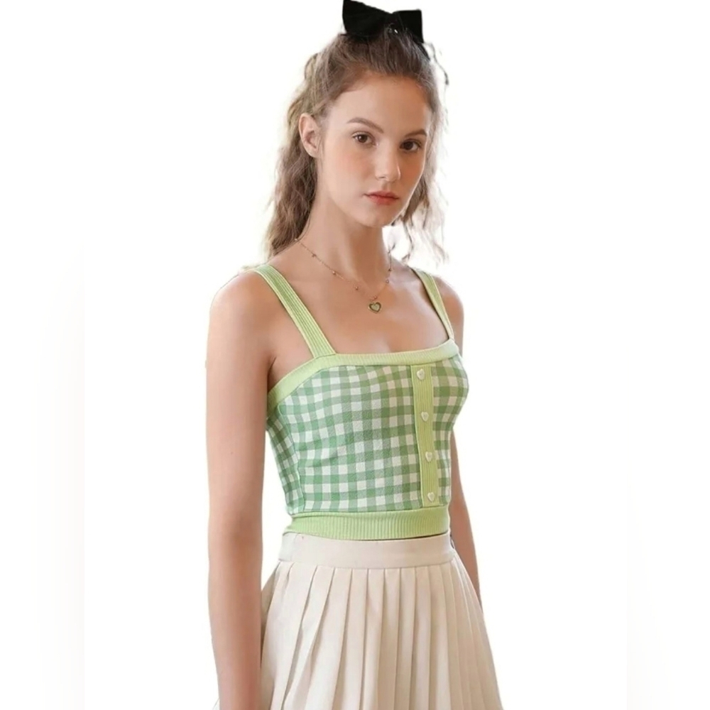 Button Front Crop Cami Top Mint Green XS/2